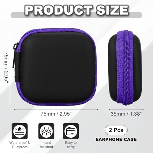 sourcing map Earphone Case EVA Hard Shell Zipper Bags 75x35x75mm Purple 2Ps — view 2