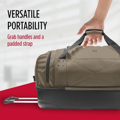 FUL Workhorse 30-Inch Rolling Duffel Bag, Split-Level Travel Luggage with Hardshell Base and Wheels, Khaki — view 5
