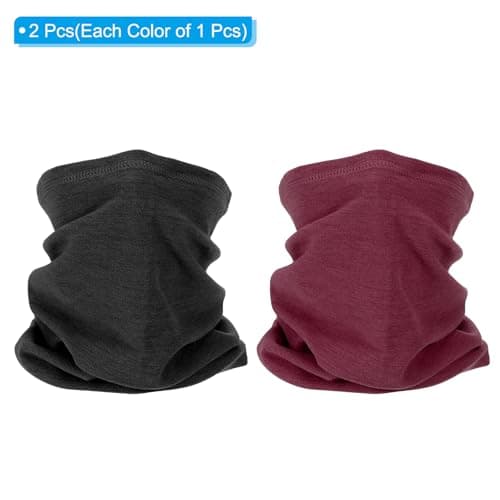 PATIKIL Winter Neck Warmer, 2 Pack Windproof Neck Gaiter Cold Weather Scarf Face Covering Ski Gaiter for Men Women, Black, Burgundy — view 3