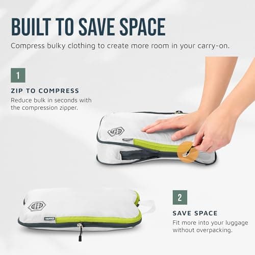 Compression Packing Cubes Set for Carryon Travel-Lightweight Durable Luggage Organizer Bags by TRIPPED Travel Gear (6 Piece, White/Green) — view 5