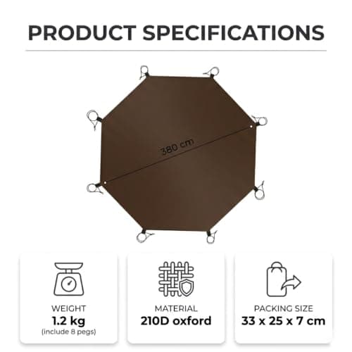 Top Lander Waterproof Ground Sheets Multifunction Tent Carpet Ultralight Tent Footprint for Camping Tarp Awning Bivvy Survival (Brown, 380x380cm) — view 2
