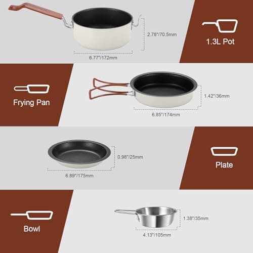Odoland 10 pcs Camping Cookware Set, Non-Stick Lightweight Cooking Set with Plates Bowls Forks Knives and Spoons - Perfect for Backpacking, Camping, Hiking and Picnicking Milk White — view 5