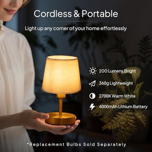 EppieBasic Rechargeable Cordless Table Lamp, Linen Shade, 2700K Dimmable — view 4