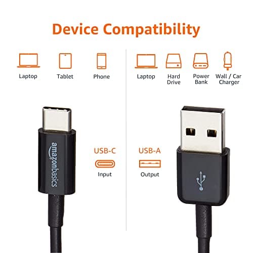 Amazon Basics USB-C to USB-A 2.0 Fast Charger Cable, 480Mbps Speed, USB-IF Certified, for Apple iPhone 16/15, iPad, Samsung Galaxy, Tablets, Laptops, 1.8 m, Black — view 3