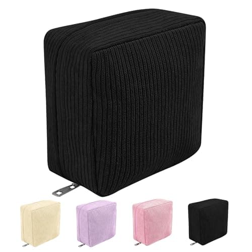 Period Bag, Corduroy Sanitary Napkin Storage Bag, Sanitary Napkin Portable Bag, Period Starter Kit for Young Girls, School Office Storage Sanitary Products (Black)