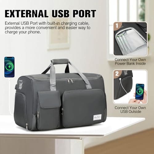 ACESAK Garment Bags for Travel, 2 in 1 Convertible Carry On Duffle Bag Suit Bags Foldable Backpacks with Shoe Compartment & Toiletry Bag, Hanging Bags for Clothes Dress Suit for Men Women Gift, Grey — view 6