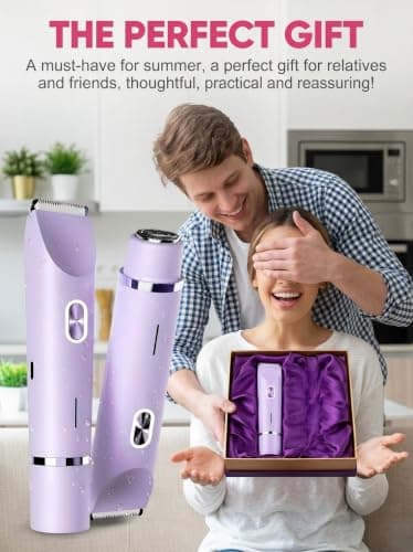 Bikini Trimmer Women 2-in-1 Dual Head Shaver, Lady Shavers for Women Pubic Hair with Dual Floating Blades, USB-C Waterproof Intimate Hair Removal for Face Underarm Legs Body (Purple) — view 6