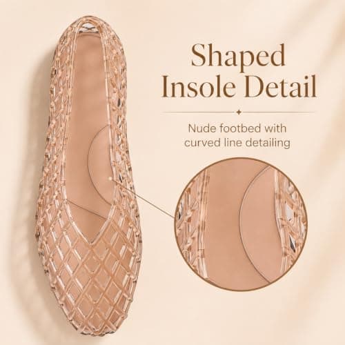Jelly Shoes for Women PVC Jelly Flats Slip On Mesh Lattice Sandals Nude — view 6