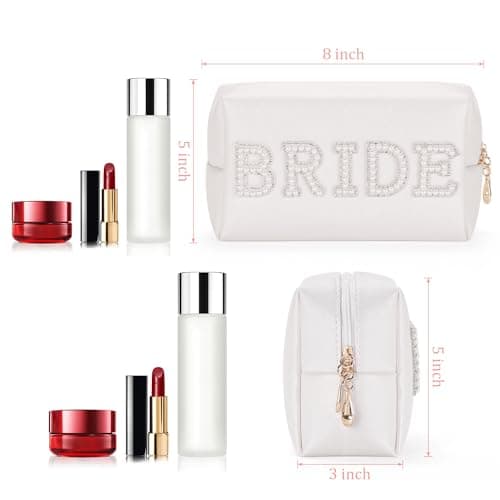 Etercycle Bride Letter Makeup Bag, Bridal Shower Gifts Bling Pearl Rhinestone Patch Cosmetic Bag, Waterproof PU Travel Toiletry Bag for Bachelorette Party Wedding Bridal (Bride) — view 2