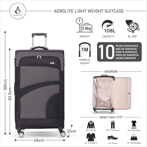 Aerolite Large 30in Check-in Suitcase, 8 Wheels, TSA Lock — view 2