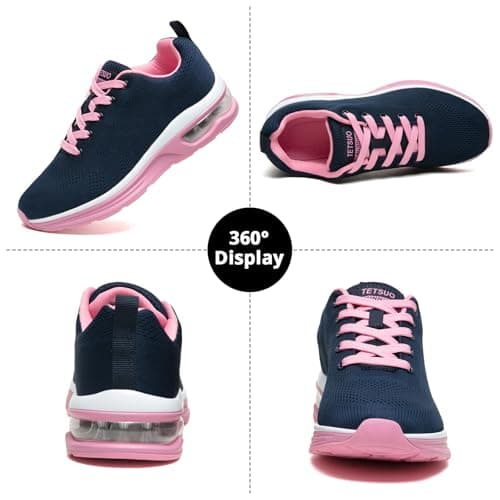 Womens Trainers Outdoor Running Shoes Air Cushion Athletic Walking Shoes Ladies Sneakers Breathable Mesh Sport Shoes Lightweight Tennis Shoes Workout Casual Jogging Shoes Blue Pink — view 2