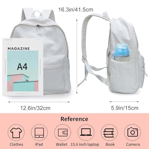 Zicac Unisex White Canvas Backpack DIY 15.6" Laptop Large Casual Rucksack — view 5