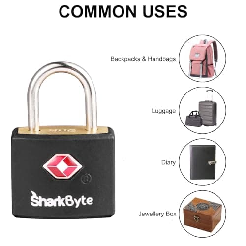 SharkByte TSA Approved Luggage Locks with Keys [2 Pack] Key Travel Locks, Suitcase Padlock, Small Keyed Luggage Locks, Gym Lockers, Laptop Bags, Suitcases, Backpacks, Travel Bags Zippers, Mini Locks — view 3