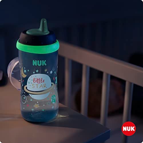 NUK Kiddy Cup Night Toddler Cup | 12+ Months | 300 ml | Leak-Proof Toughened Spout | Glow in the Dark | Clip & Protective Cap | BPA-Free | Blue — view 5
