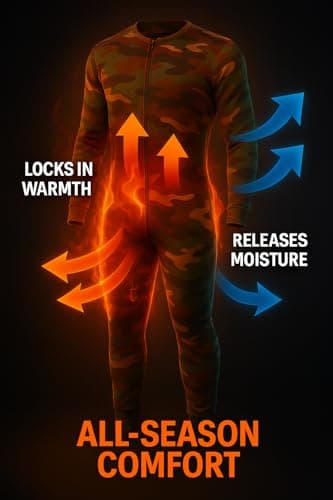 Men’s Camouflage Thermal Baselayer Onesie – Full Body Zip Jumpsuit for Hunting, Outdoor Work & Cold Weather | Stretch Fit, Moisture-Wicking, Lightweight Insulated Undersuit[Green Camouflage,M] — view 3