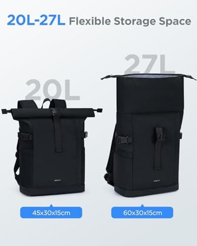 ECOHUB Women's Laptop Backpack, Rolltop Classic Black Rucksack — view 3