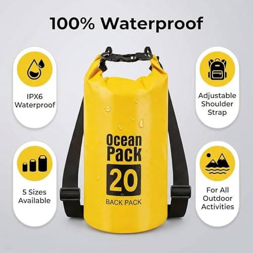 RONGZUBAT 10L Waterproof Dry Bag with Shoulder Strap, Roll Top Dry Sack for Towels and Clothes, Waterproof Bag for Kayaking, Paddle Boarding, Boating, Beach, Camping and Travel - Yellow — view 6