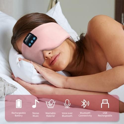 Joythink Sleep Headphones Bluetooth Sleep Mask Silk Headband Earphones Bluetooth Eye Mask for Sleeping On Side Blackout Soft Sleep Earphones Music Eye Cover Kids Children — view 3