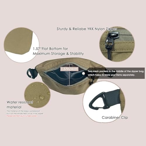 Small Zipper Pouch with Carabiner Clip, Small Nylon Travel Bag with Zipper Water-Resistant Multipurpose Digital Cosmetics Toiletry Tool Storage Pouches for Travel Essential, Toiletries, Gym — view 3