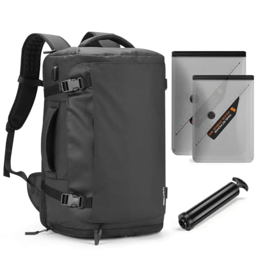 HOMIEE 40L Travel Backpack, 17.3 Inch Laptop Bag with Vacuum Bags and Pump