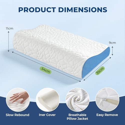 PKBD Memory Foam Pillow, Dual Height Ergonomic Pillow, White-Blue — view 6