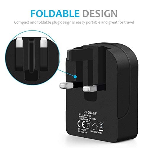 Foldable Charger 3A / 15W USB-A Ports Compact Travel Charger Compatible For iiPhone Samsung Tab HTC Windows Phone Tablet Nokia Motorola Sony Kindle One Plus etc (Black) — view 3