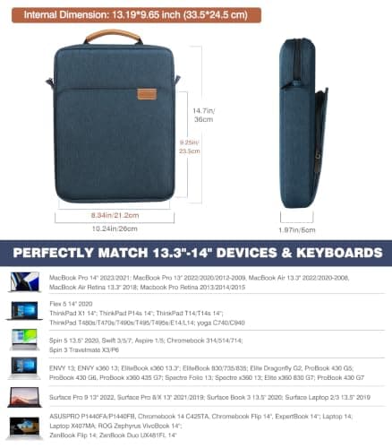 MoKo 13.3-14 Inch Laptop Sleeve Bag Fits MacBook Air 13 M3 M2 2024-2018, MacBook Pro 14 M3 M2 2024-2021, Tab S8 Ultra 14.6", Handle Carrying Case with Shoulder Strap, Indigo — view 2