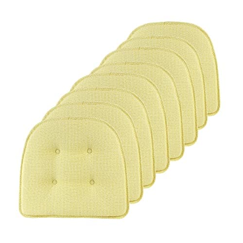 Klear Vu Omega Non-Slip Chair Cushions, Assembled in USA, U-Shaped Skid-Proof Seat Pads for Dining Room, Kitchen, Office, 15"x16", 8 Pack, Solid Yellow 8 Count