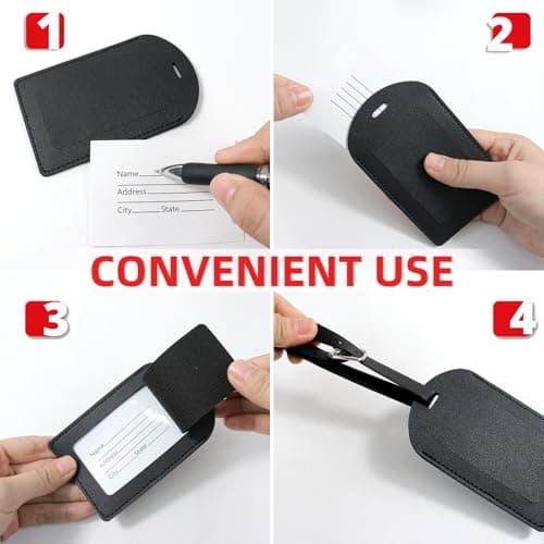 Redamancy Luggage Tags, Leather Suitcase Tags, Luggage Tags for Suitcases with Adjustable Strap Privacy Protection Cover for Preventing Loss of Bags and Suitcases (4PCS*Black) — view 6