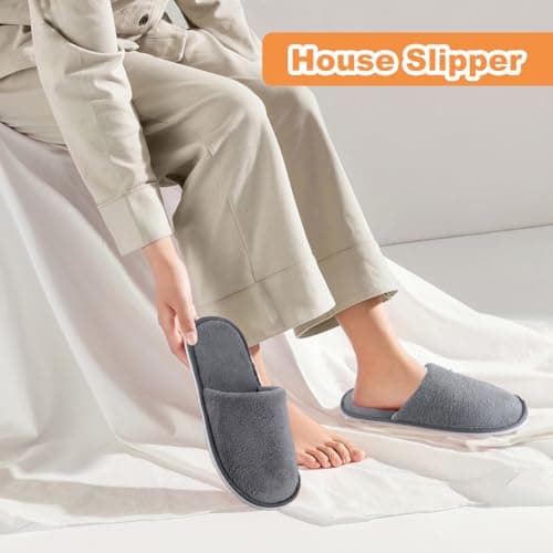 EQLEF Women's Travel Slippers, Grey, Size 7-10, Luxury Velvet, Anti-Slip, Reusable, Portable, Hotel, Spa, Bathroom, House Slippers — view 3
