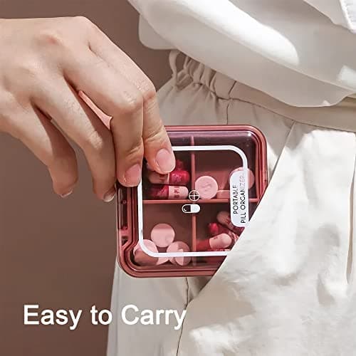 Small Pill Box, BPA Free Pill Case with 4 Large Compartmensts to Hold Vitamins, Moistureproof Portable Pill Box Organiser for Travel (Green) — view 5
