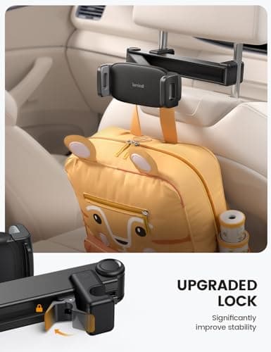 Lamicall Car Headrest Tablet Mount [Upgraded Lock] - Stretchable Car Tablet Holder, 360 Rotating Backseat Mount for Kids, fit iPad Pro 2024, Air 6, Mini, Switch, Phone, 4.7-13" Device - Black — view 3