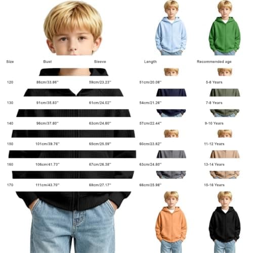 Teen Boys Back To School Jacket Kids Full Zip Hoodies Sweatshirt Coat Black — view 5