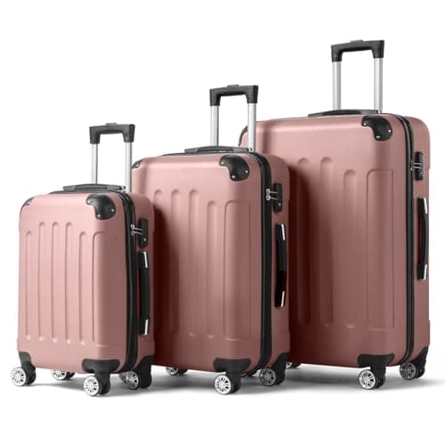 Karl home Lightweight Suitcase Set, 3-Piece ABS Hard Shell Luggage with 4 Spinner Wheels & Resilient Handle, Durable Cabin Suitcase for Travel, (Rose Gold, 20/24/28)
