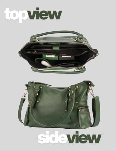 Full Grain Real Leather Handbag for Women, Shoulder Bag, Sage Green — view 5