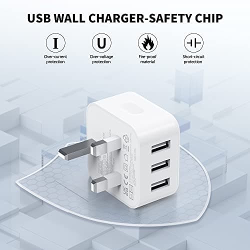 USB Plug, Multi USB Charger 5V 3A for iPhone X XR XS 8 7 6 6S Plus 5 5S 5C SE 14 14 Plus 14 Pro Max 13 12 11, Pad, UK Multiple Wall Charging Adapter Multiport Mains Power Adaptor — view 3