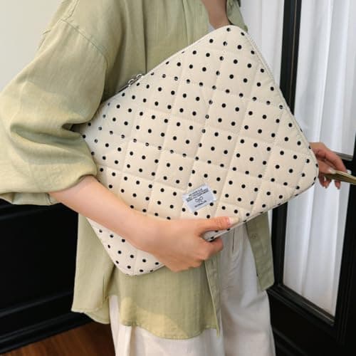 Puffy Laptop Sleeve 13 Inch Cute Polka Dot Laptop Case Soft Quilted Computer Sleeve Protective Cover for MacBook, iPad, Notebook, Chromebook — view 3