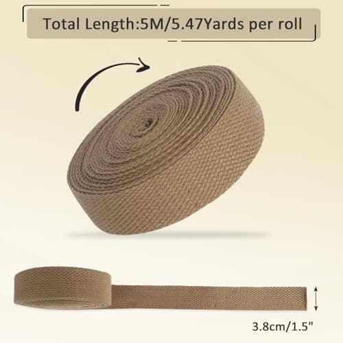 Kaket Polyester Cotton Weave Webbing Strap 5M/5 Yards, 0.98inch (25mm) Wide Heavy Duty Cotton Webbing Straps, Cotton Strap Belt for Backpack Crafts Arts (Khaki, 25mm) — view 5