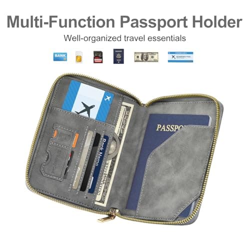 ILIYAH RFID Anti-Theft Passport Wallet Holder - Waterproof PU Leather Family Travel Document Organizer with Safe Zipper (Grey) — view 2