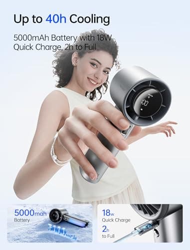 JISULIFE Handheld Fan Pro1S - Next-Gen Airflow: Up to 40h Runtime, Electroplated Body - Luxury Shine, 1-100 Speed Scroll Wheel, 5000mAh-Portable Fan for Travel, Gifts for Women Men(Chrome Silver) — view 2