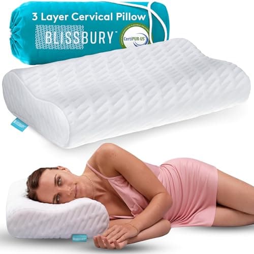 BLISSBURY Contour Pillow, Sandwich Memory Foam Contour Pillow | Curved Pillow for Neck Pain, Neck Support for Back, Stomach, Side Sleepers - Includes a Bamboo Case & Hypoallergenic Charcoal Foam