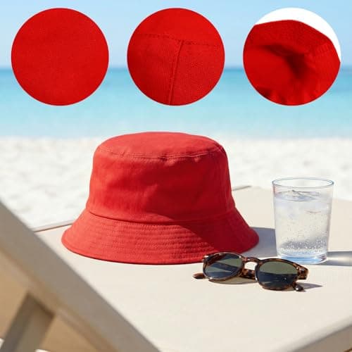 Geukmun Bucket Hat Unisex Cotton Sun Protection Summer Beach Outdoor Fishing Travel Hat UV Packable Red — view 3