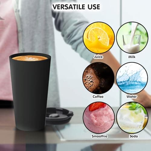 Greentainer Travel Mugs with Lids, Plastic Large Unbreakable Coffee Cups, 600ml Reusable to Go Camping Coffee Tumbler for Cold Water, Beer, Milk, Dishwasher & Microwave Safe, Set of 4 — view 6
