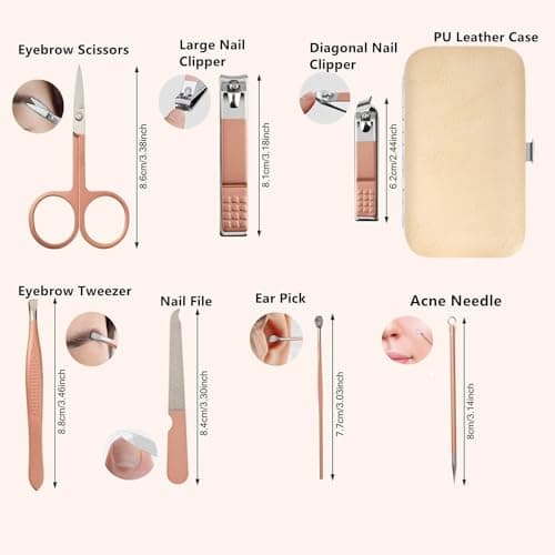 Manicure Set Nail Clipper Set Stainless Steel Women Men Toe Finger Nail Clippers Personal Care Tools with Portable Travel Case Manicure Pedicure Tools Women Men Grooming Kit Present(Rose Gold) — view 4