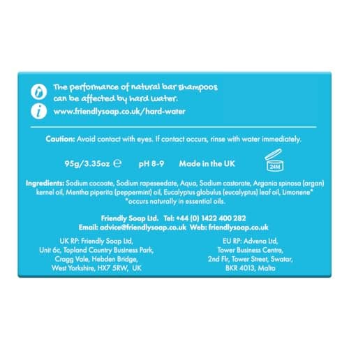 Friendly Soap - Peppermint & Eucalyptus Shampoo Bar (95g), Nourishing, Natural Healthy Shine, Moisturising, Plant-Based, Cruelty-Free, Made By Hand, No SLS or Parabens, Sustainable, Vegan — view 3
