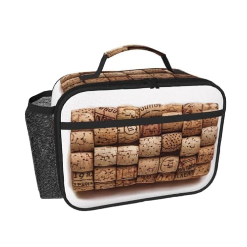 kkvhhyuo Portable Insulated Cooler Box with Side Mesh Pocke, Wine Cork Printed Lunch Bag for Office Work Picnic Travel