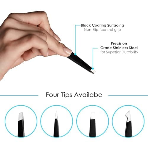 Candure Tweezers for Eyebrows - Professional Stainless Steel Slanted and Pointed Tip Hair Tweezers Set for Ingrown Hair, Blackhead Removal, Eyebrows Plucking Beauty Tool for Women — view 2