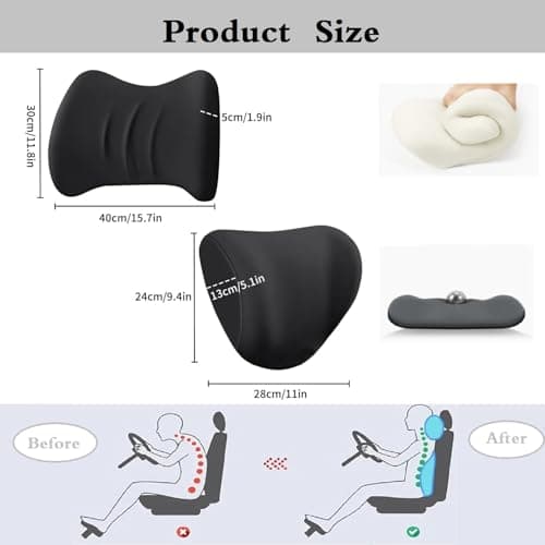 Sonhomay Lumbar Support Pillow and Car Headrest Neck Pillow Set Memory Foam Car Headrest Pillows Cars Seat Head Lumbar Cushion for Neck Back Pain Relief Office Chair Truck Wheelchair — view 5