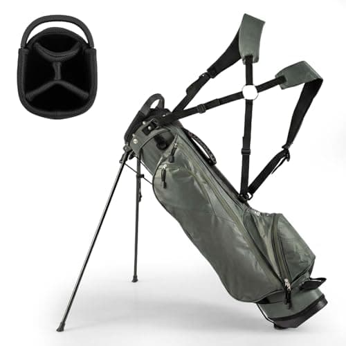 SPOTRAVEL Golf Stand Bag, Lightweight Golf Clubs Storage Bags with Adjustable Dual-Strap, 4-Way Top Divider & Foldable Bracket, Waterproof Golf Trolley Bag for Adults (Olive Green)