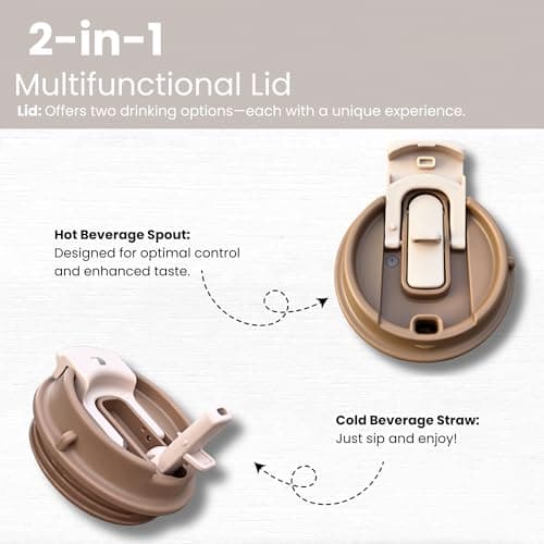 SimplyLivin Insulated Coffee Cup Travel Mug 480ml 16oz | Tumbler Flask with Straw & Spout Lid | Leakproof | 8H Hot 12H Cold | Reusable Coffee Cup | Stainless Steel Tumbler | Gift | Classic Beige — view 2